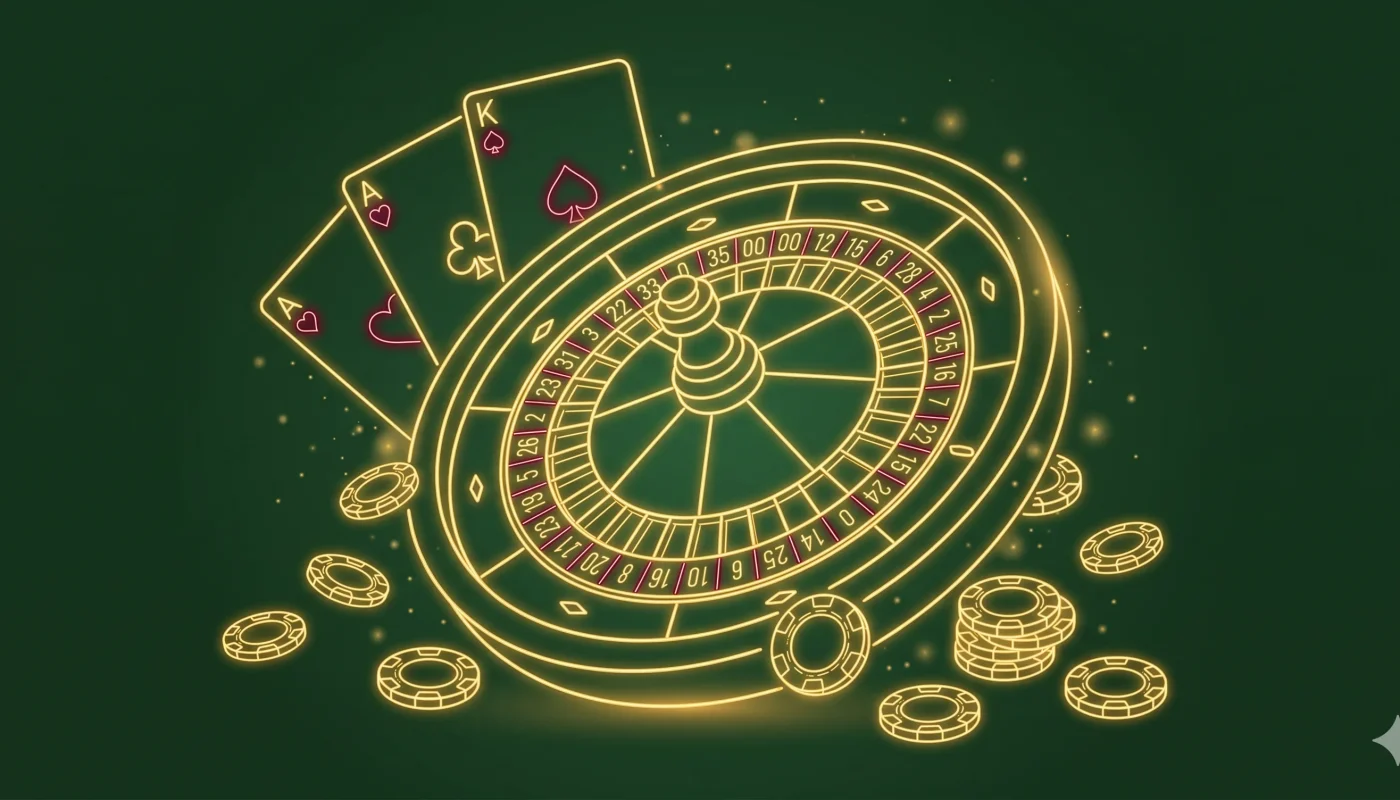 Betelli canlı casino rulet ve oyun kartları neon illüstrasyon
